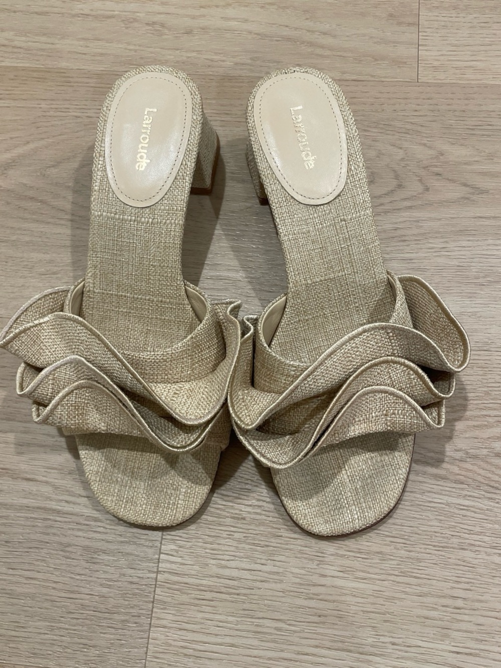 Larroudé Natural Raffia Ruffle Mule - Picture 3 of 7